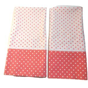 Vtg Sears Pillowcase Pair Set Percale Coral Pink Polka Dot White Cottage Mod